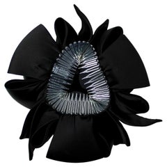 Large Black Satin Fabric Bow Hair Clip circa 1980s