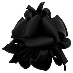 Large Black Satin Fabric Bow Hair Clip circa 1980s