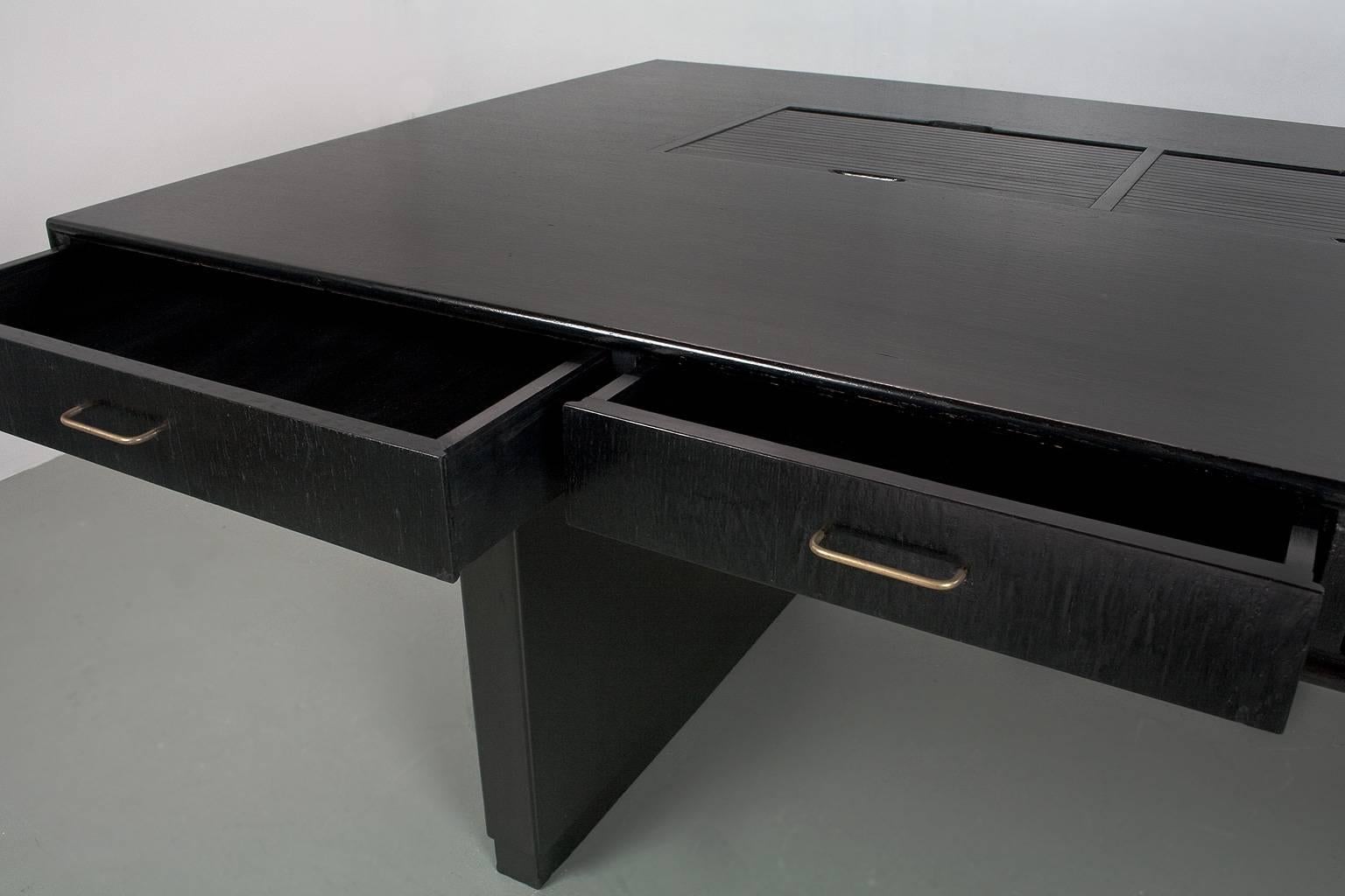 Lacquered Large Tambour Brutalist desk in Black by Clausen & Maerus, Norway 1960s