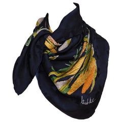 Large Black Silk Nicole Miller Scarf with Corn Pattern Motif