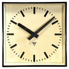 Retro Large Black Square Wall Clock From Pragotron, 1960s