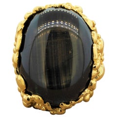 Large Black Star Sapphire Gold Cocktail Ring