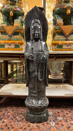 Large Black Stone Statue of Standing Bodhisattva Guanyin / Buddha