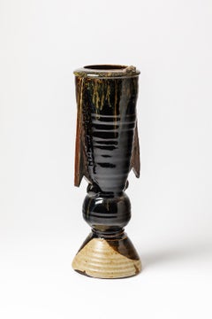 Large Black Stoneware Ceramic Vase by Boisbelle La Borne, 1989 Design