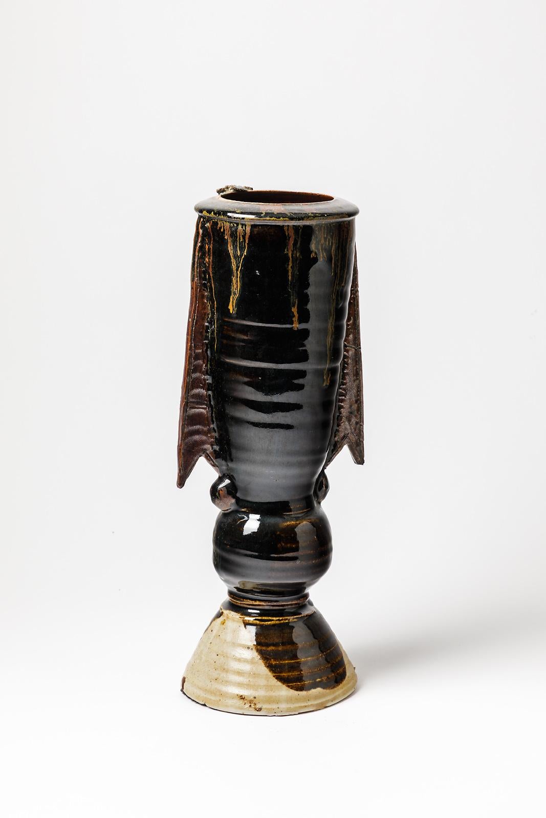20ième siècle Grand vase en céramique de grès noir de Boisbelle La Borne, 1989 Design en vente