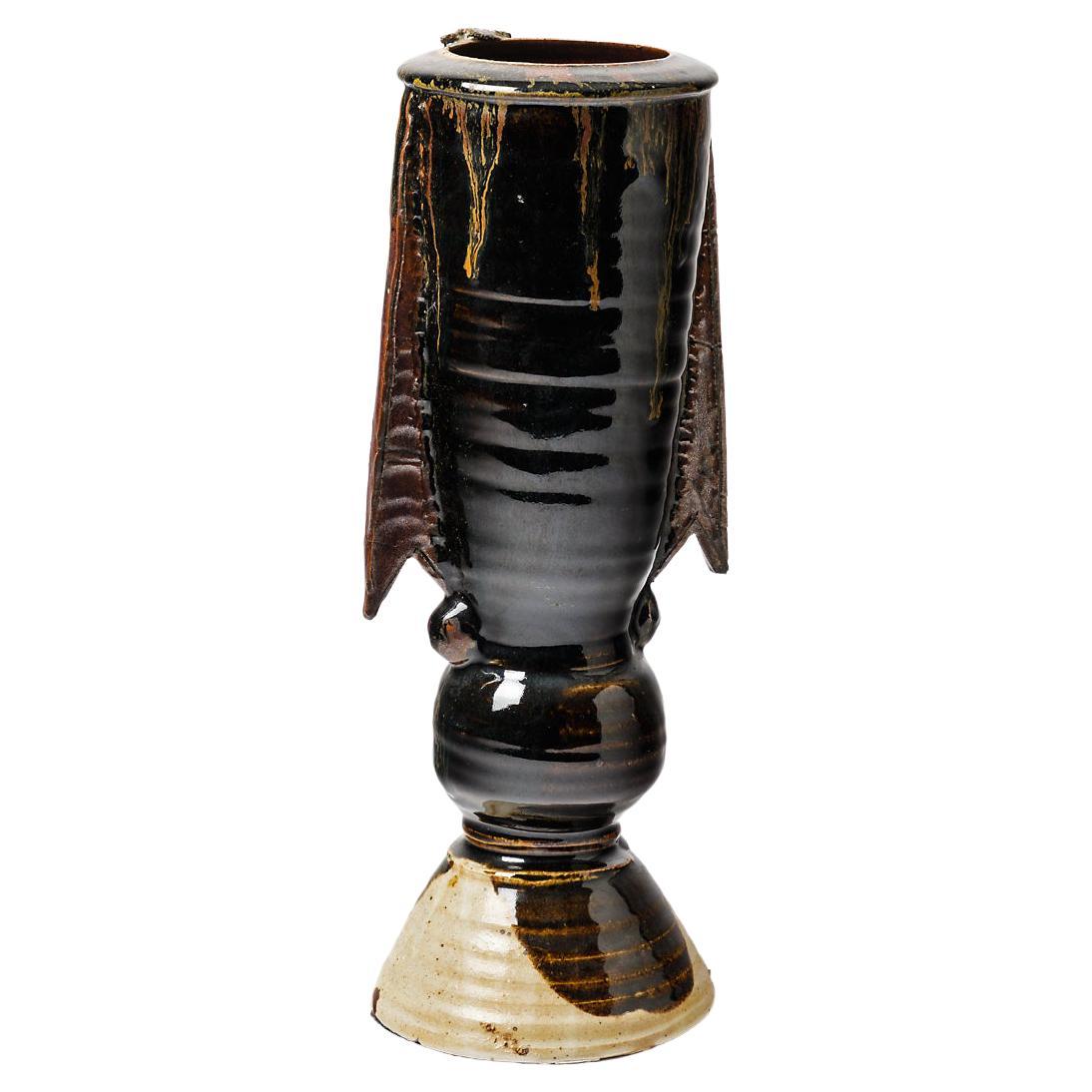 Grand vase en céramique de grès noir de Boisbelle La Borne, 1989 Design