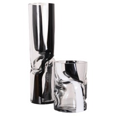 Large Black Striped Crushed Hand Blown Glass Vase by Avram Rusu Studio