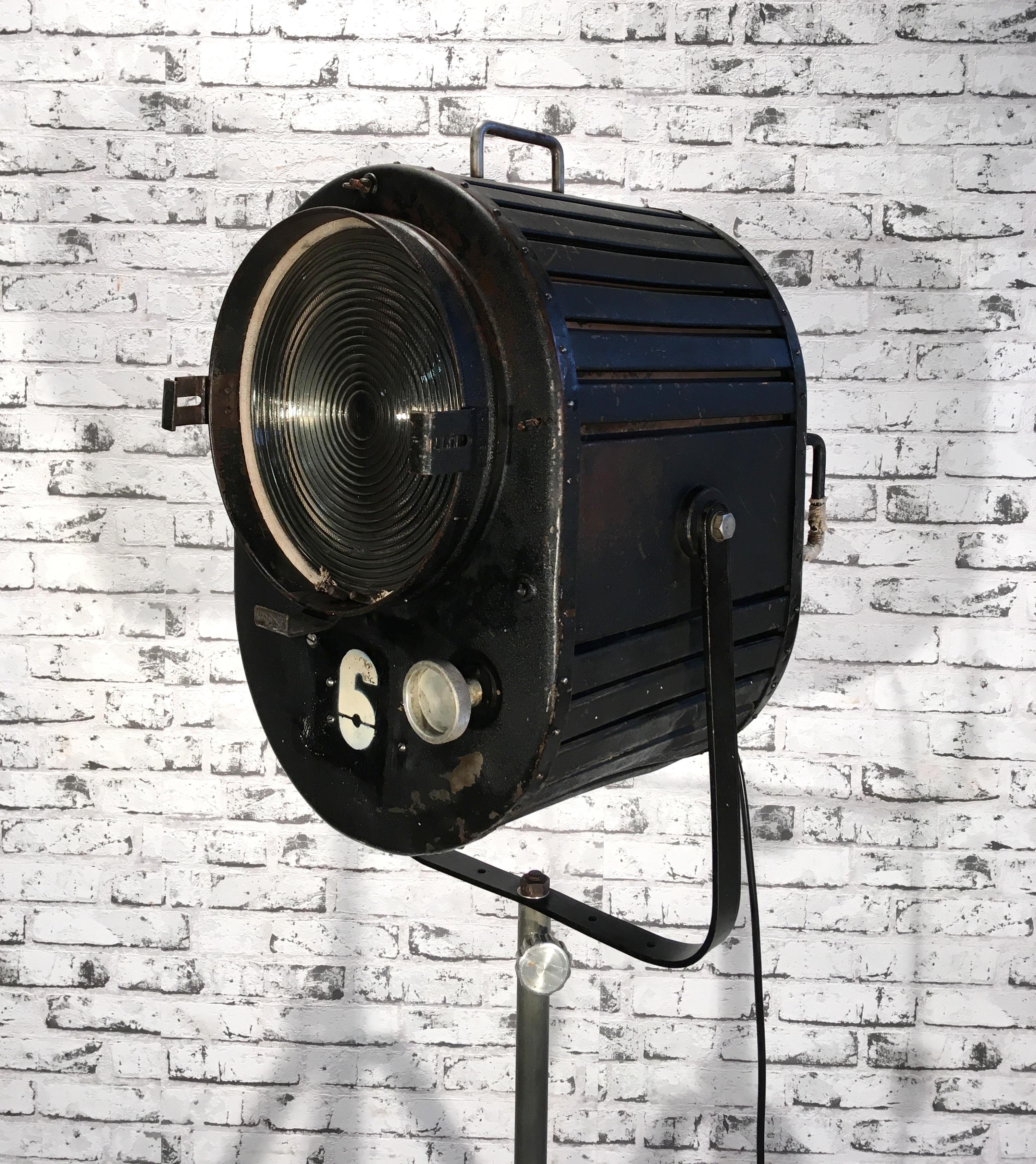 Large Black Theater Spotlight on Tripod, 1950s 4