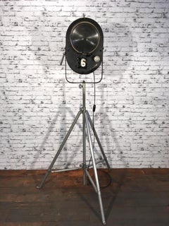 Large Black Theater Spotlight on Tripod, 1950s