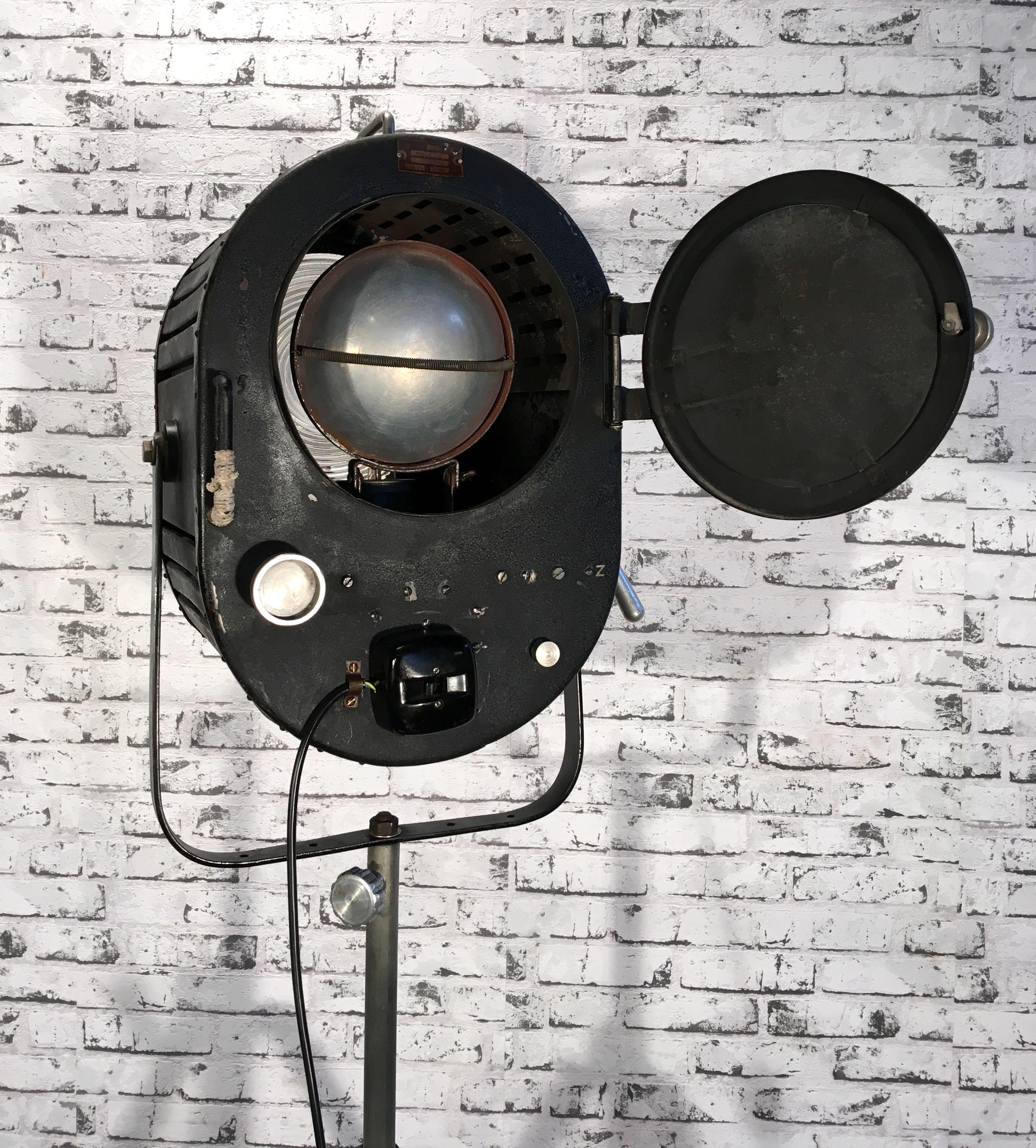 20th Century Large Black Theater Spotlight on Tripod, 1950s