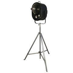 Vintage Large Black Theater Spotlight on Tripod, 1950s