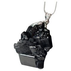 Large Black Tourmaline Silver Pendant Raw Gem Black Natural Crystal Magic gift