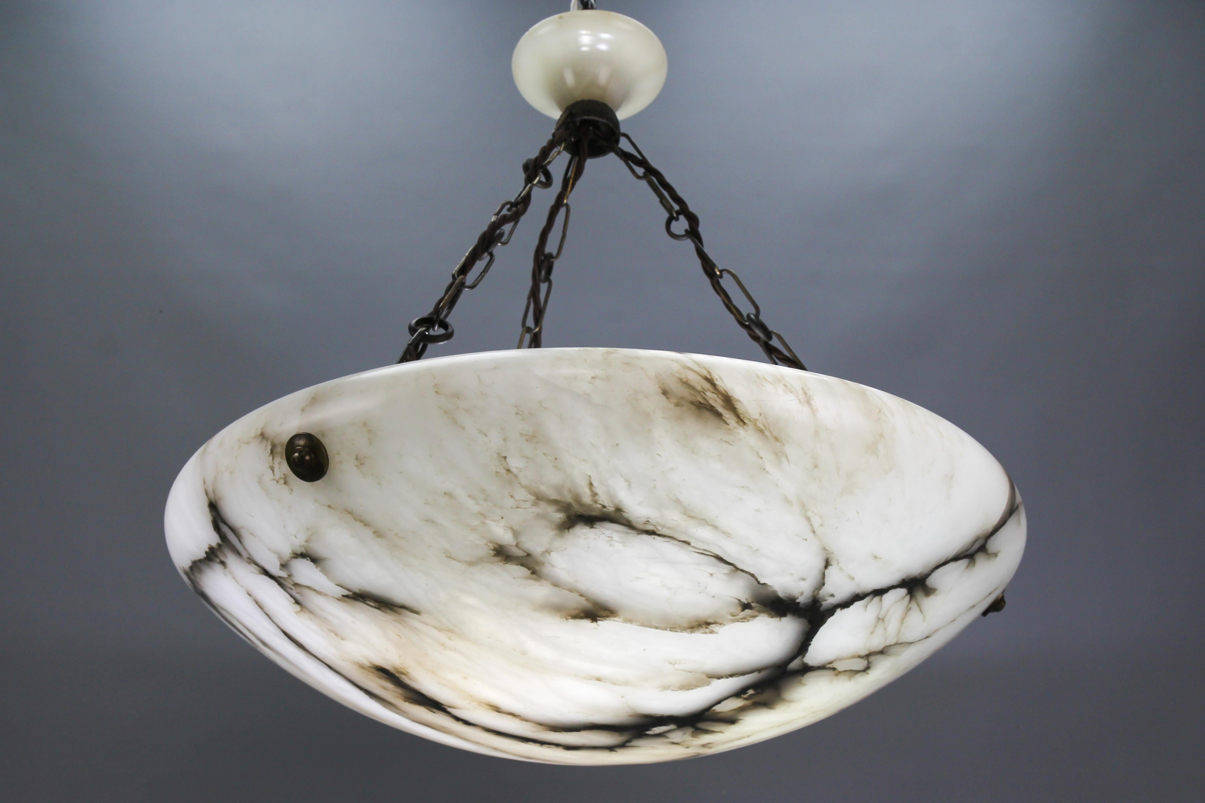 Large Black Veined White Alabaster and Brass Pendant Light Fixture, 1920 10