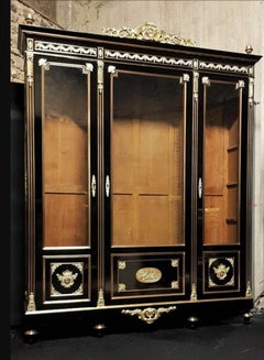 Large Black Vitrine Bookcase in Boule Style Napoleon III, France, 19th Century