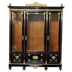 Large Black Vitrine Bookcase in Boule Style Napoleon III, France, 19th Century