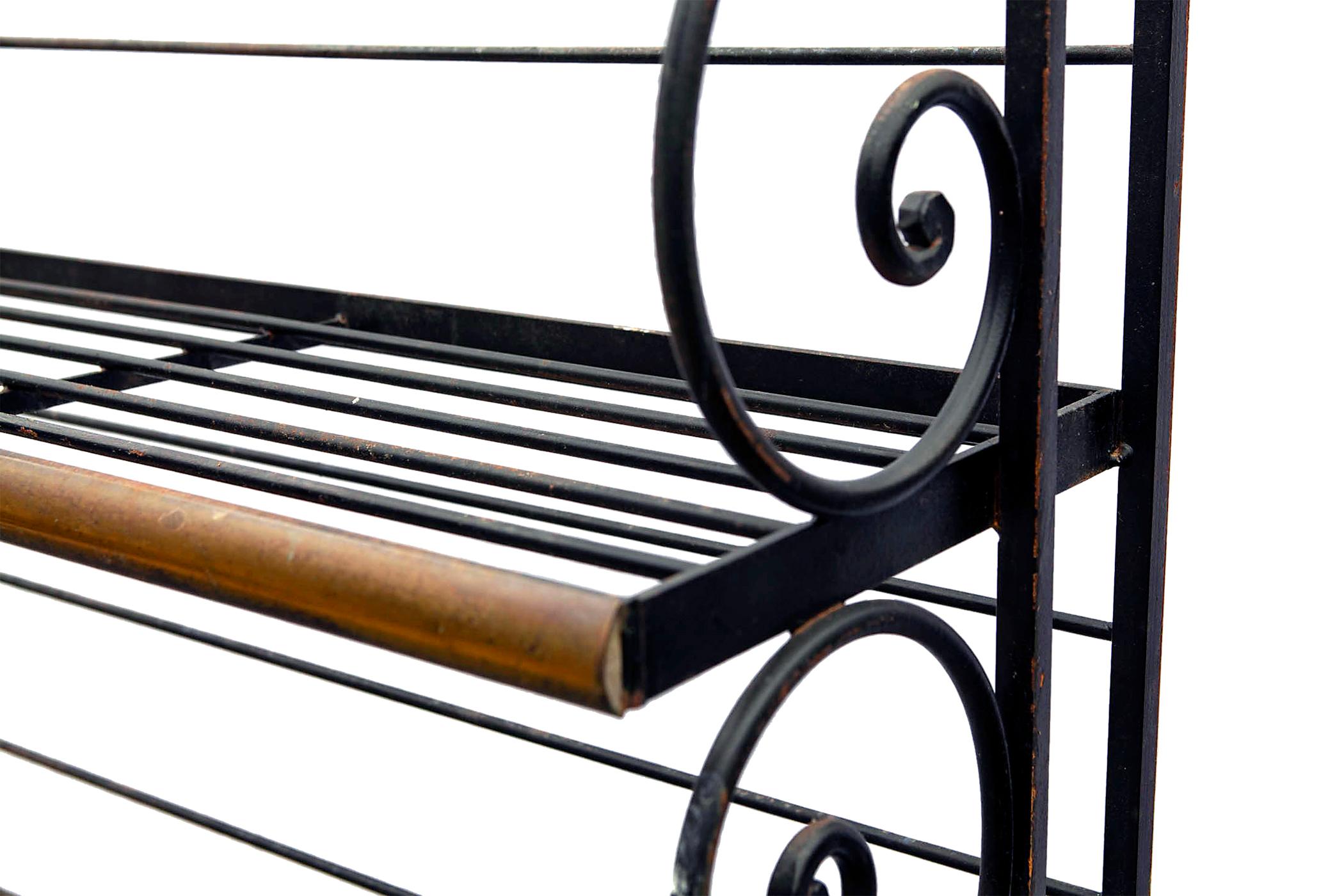 Country Large Black Wine & Bakers Rack in Iron & Brass