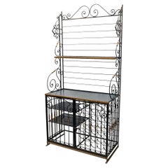 Large Black Wine & Bakers Rack in Iron & Brass