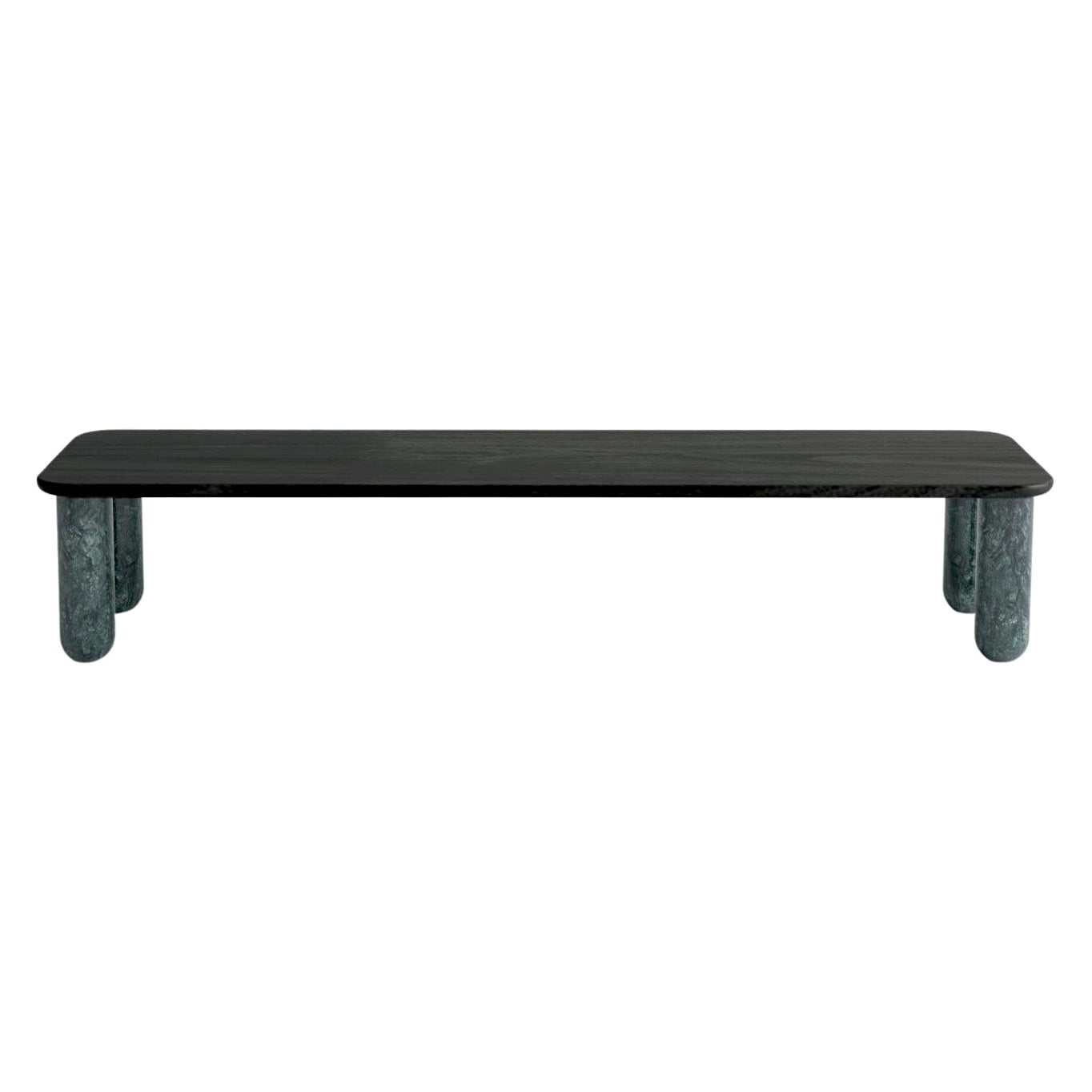 Large Black Wood and Green Marble "Sunday" Coffee Table, Jean-Baptiste Souletie For Sale