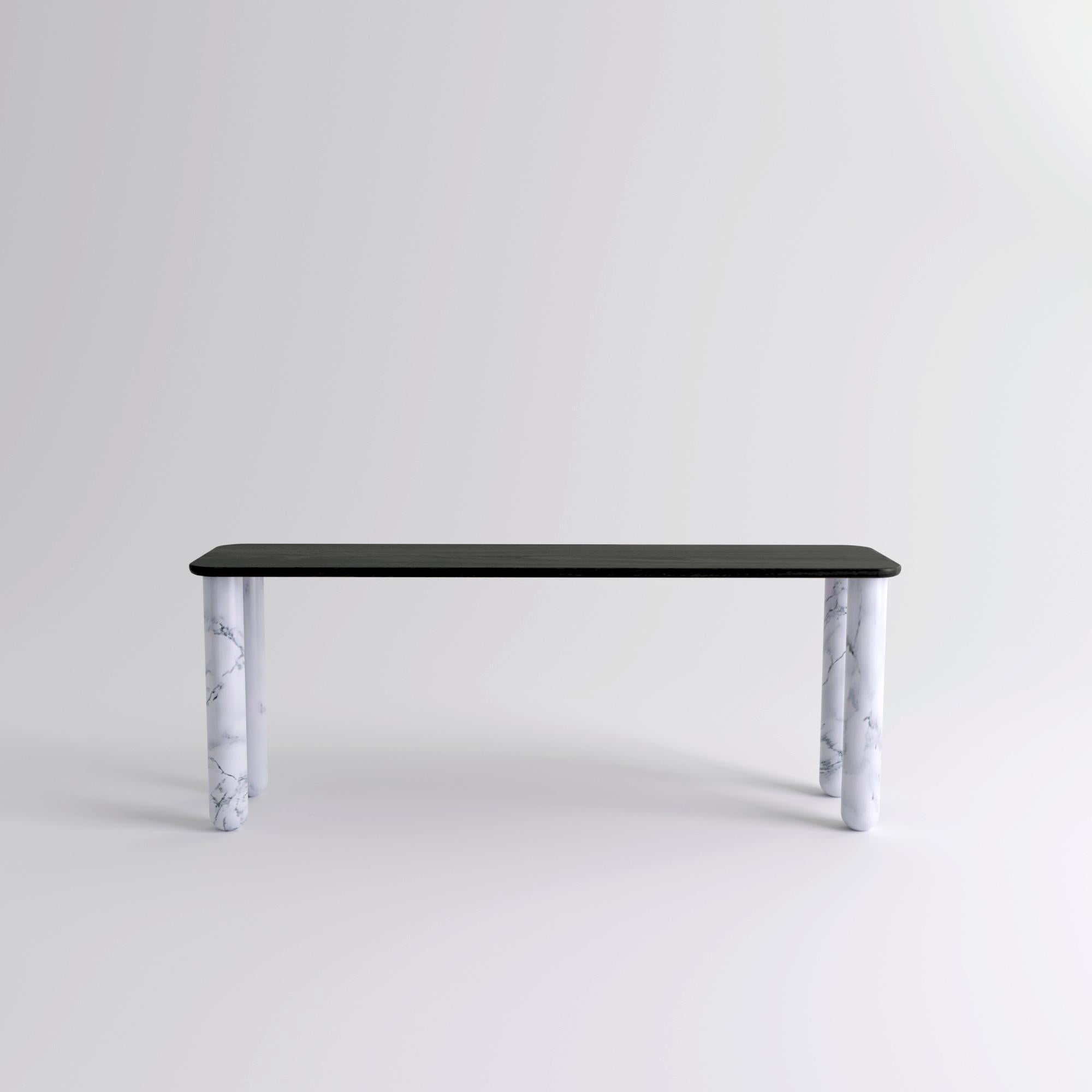 Großer Esstisch aus schwarzem Holz und weißem Marmor 