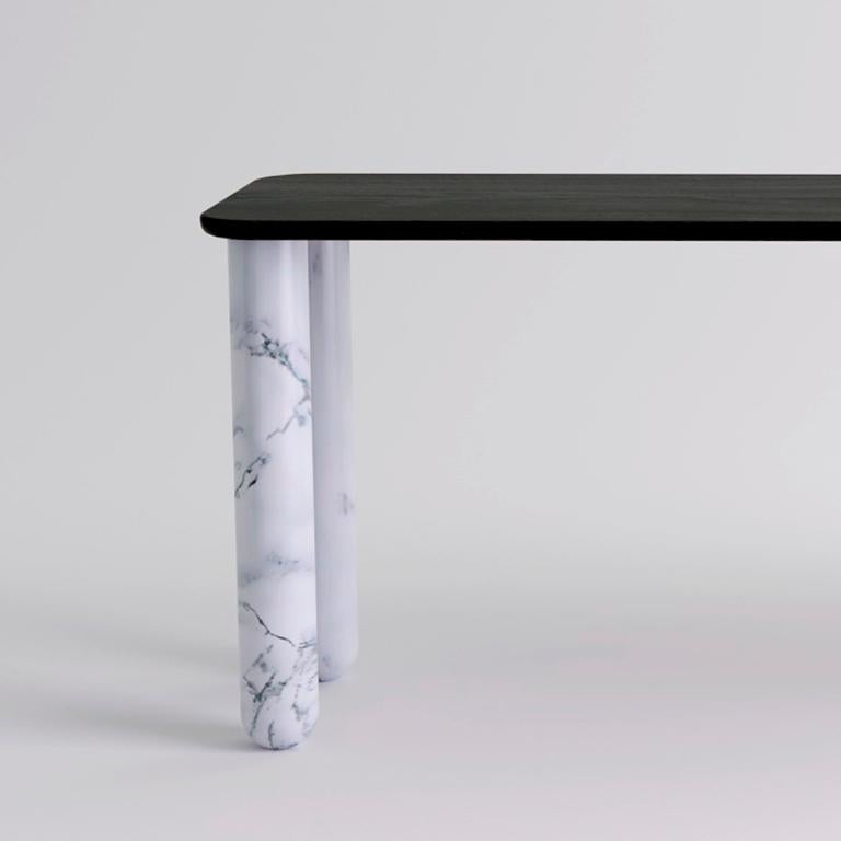 Modern Large Black Wood and White Marble 
