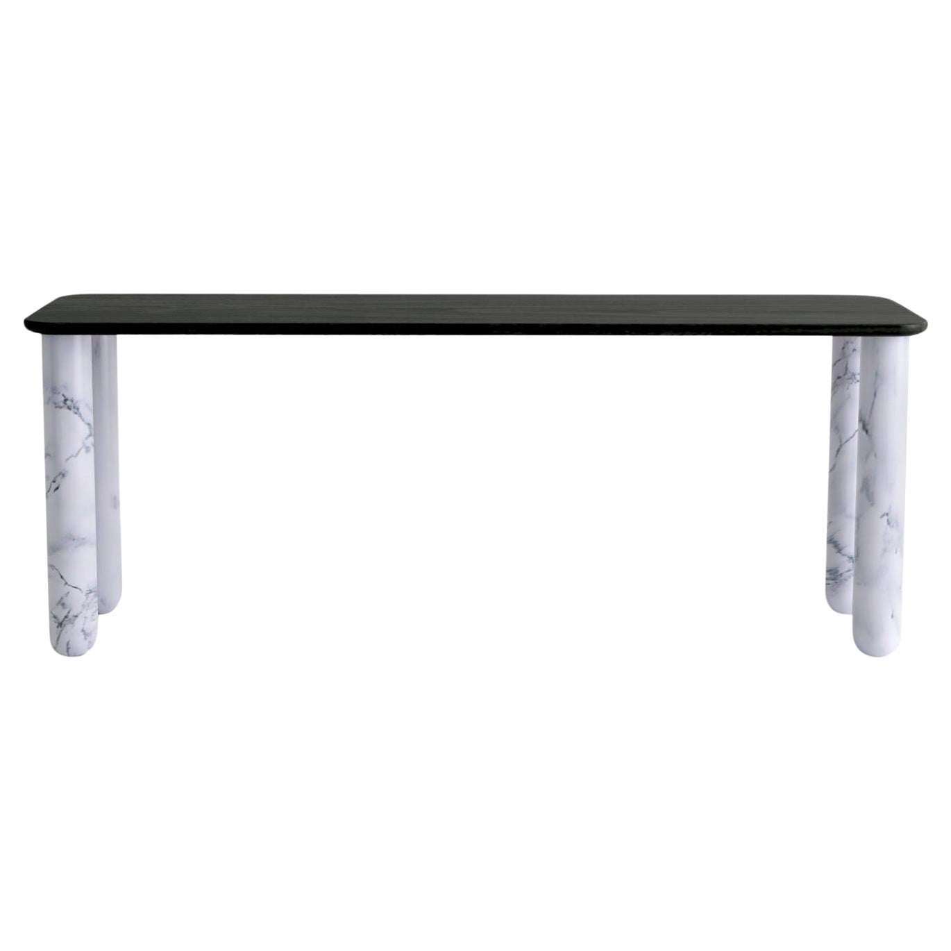 Gran mesa de comedor "Sunday" de madera negra y mármol blanco, Jean-Baptiste Souletie