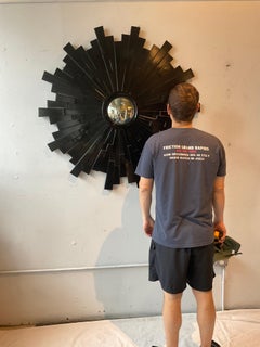 Large Black  Wood Sunburst Convex Mirror