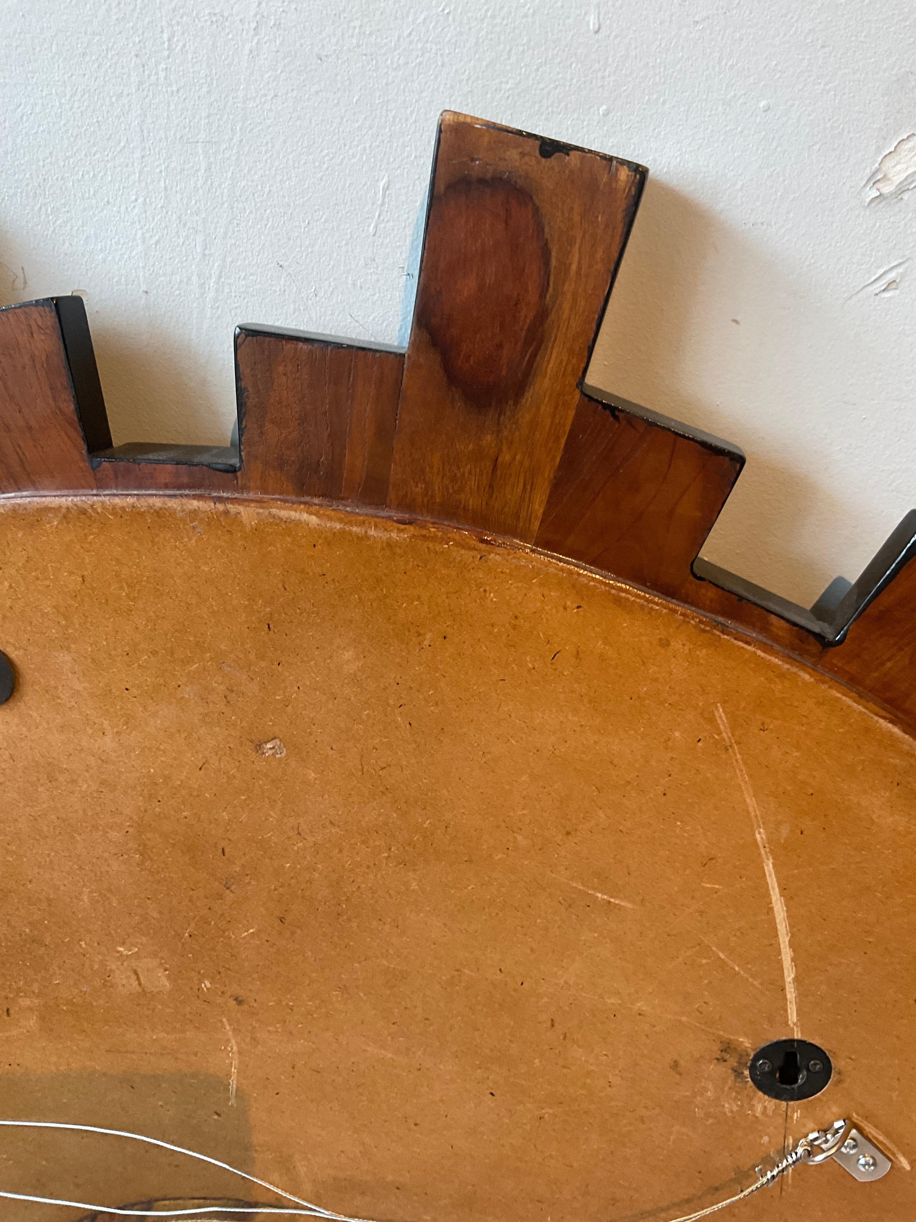 Grande Negro  Madera Sunburst Espejo Convexo en venta 4