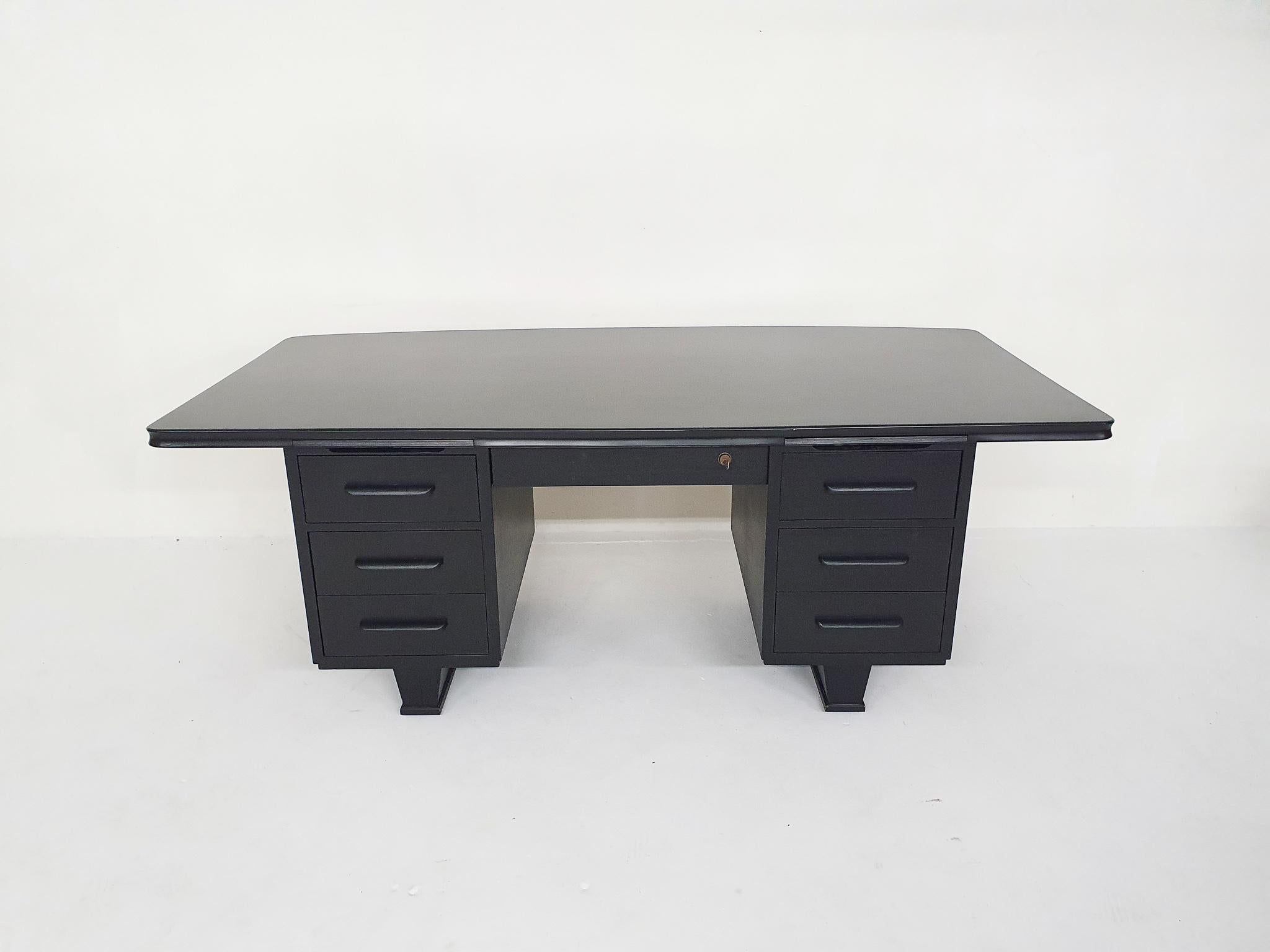Mid-Century Modern Large Black Wooden Executive Desk Attrb. to Blerk, 1960's For Sale