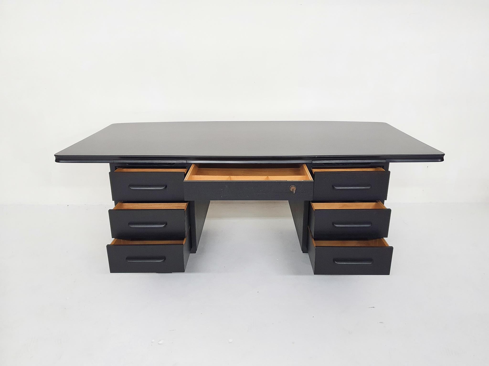 Large Black Wooden Executive Desk Attrb. to Blerk, 1960's In Good Condition For Sale In Amsterdam, NL