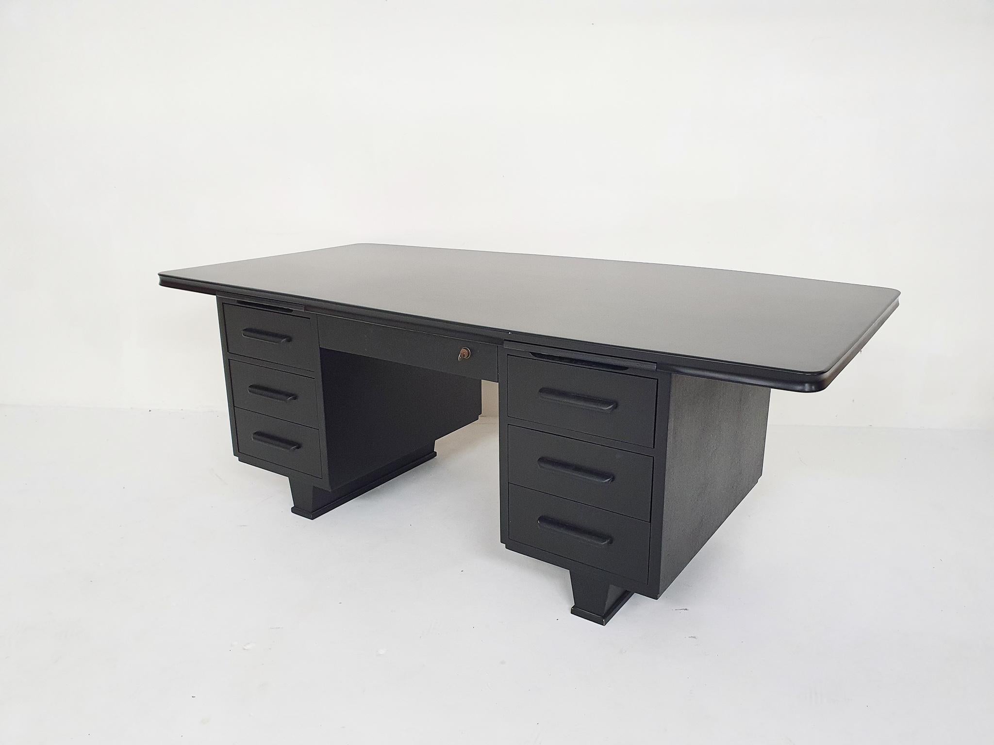 Mid-20th Century Large Black Wooden Executive Desk Attrb. to Blerk, 1960's For Sale