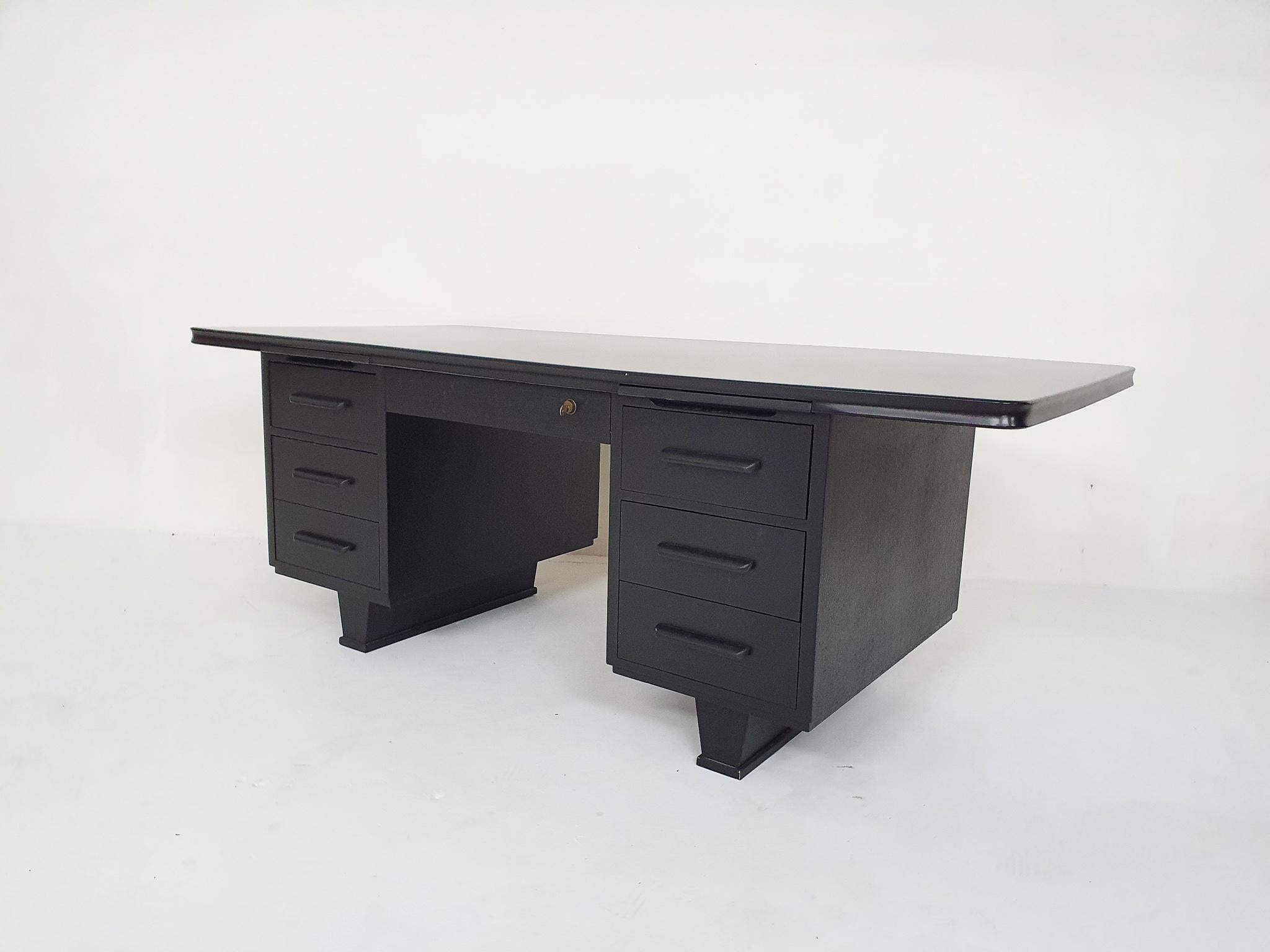 Large Black Wooden Executive Desk Attrb. to Blerk, 1960's For Sale 1