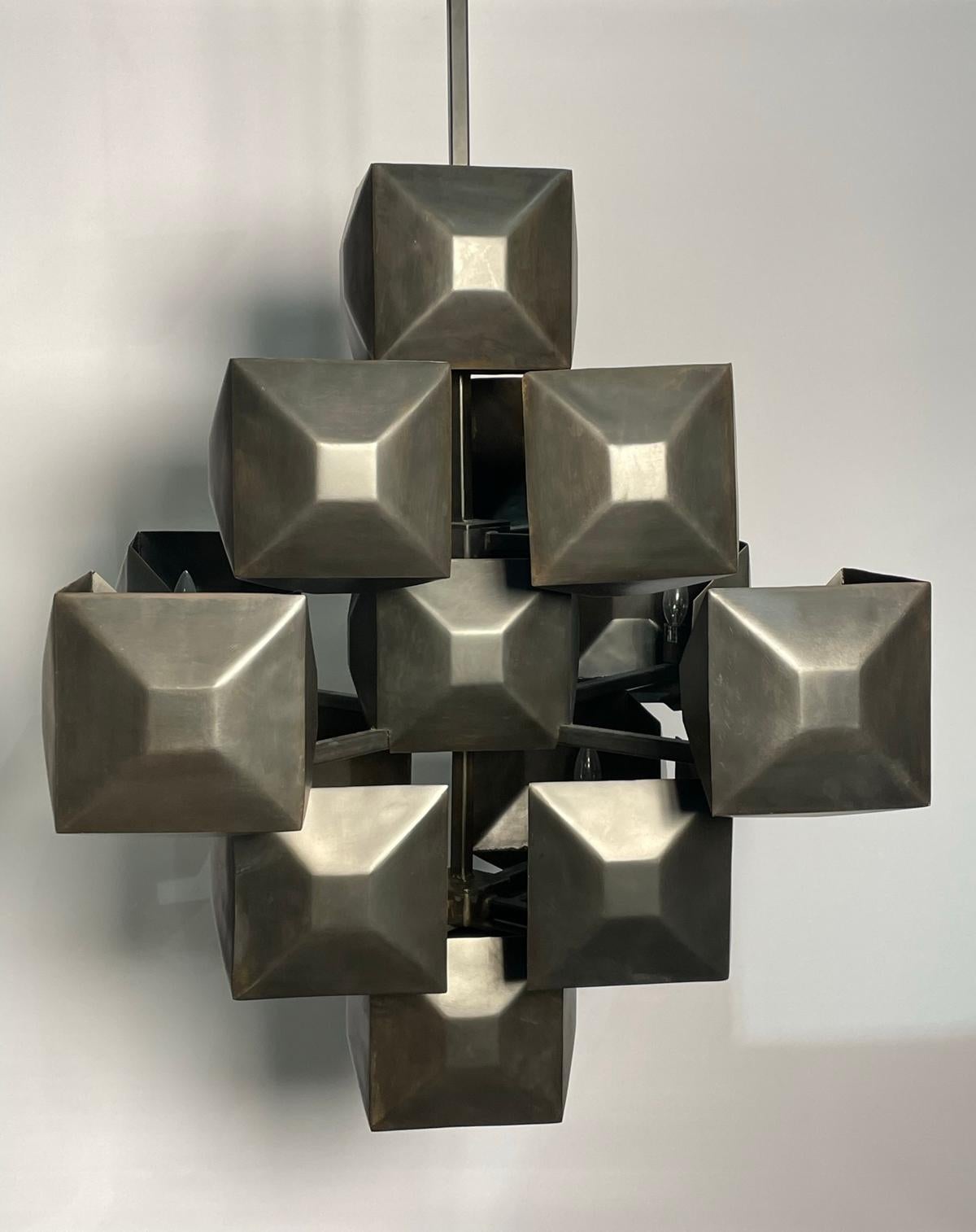 Brutalist Large Blackened Steel Chandelier Made in the USA by Blackman Cruz For Sale