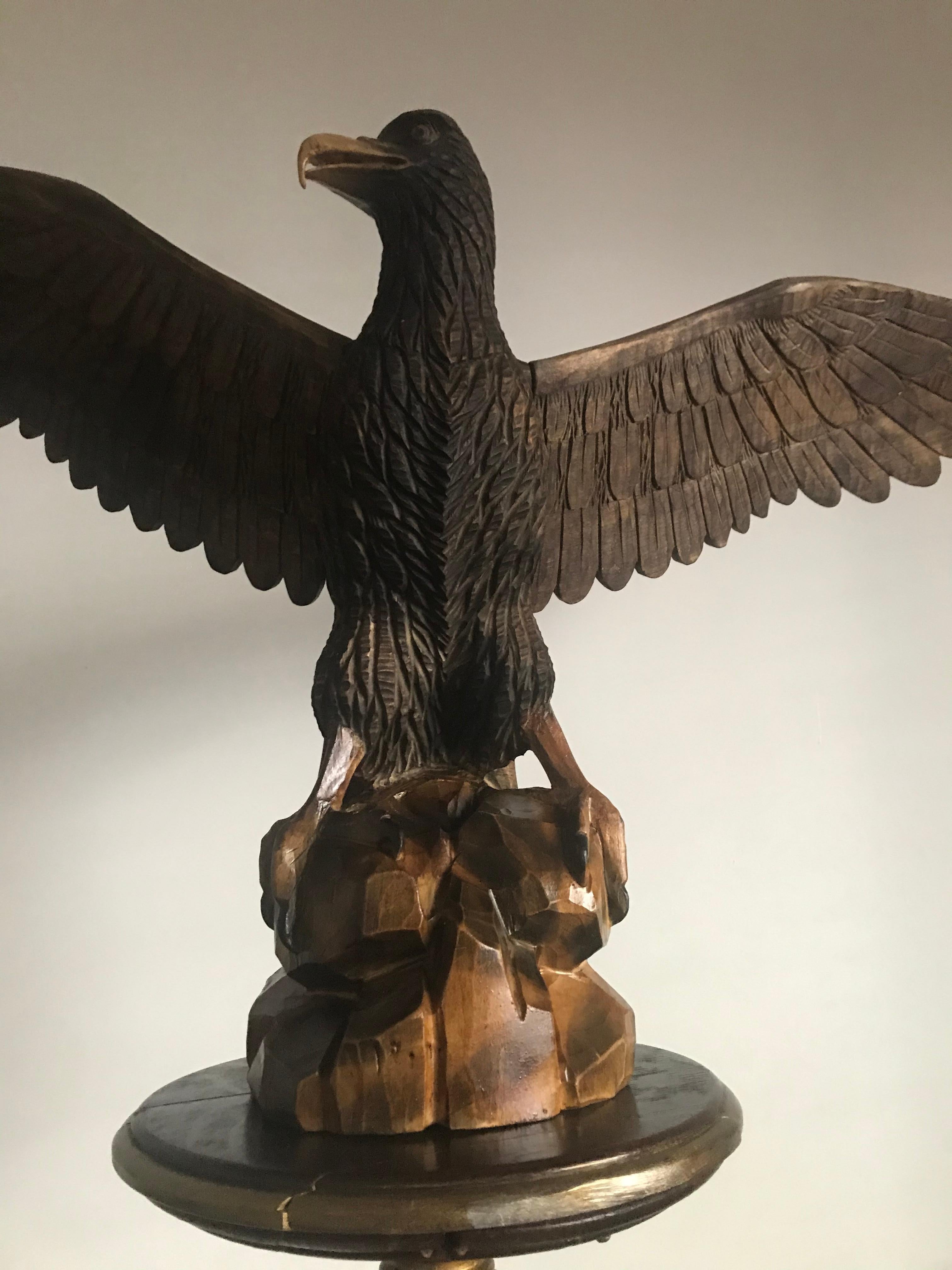 Softwood Large American Eagle Sculpture with Stand For Sale