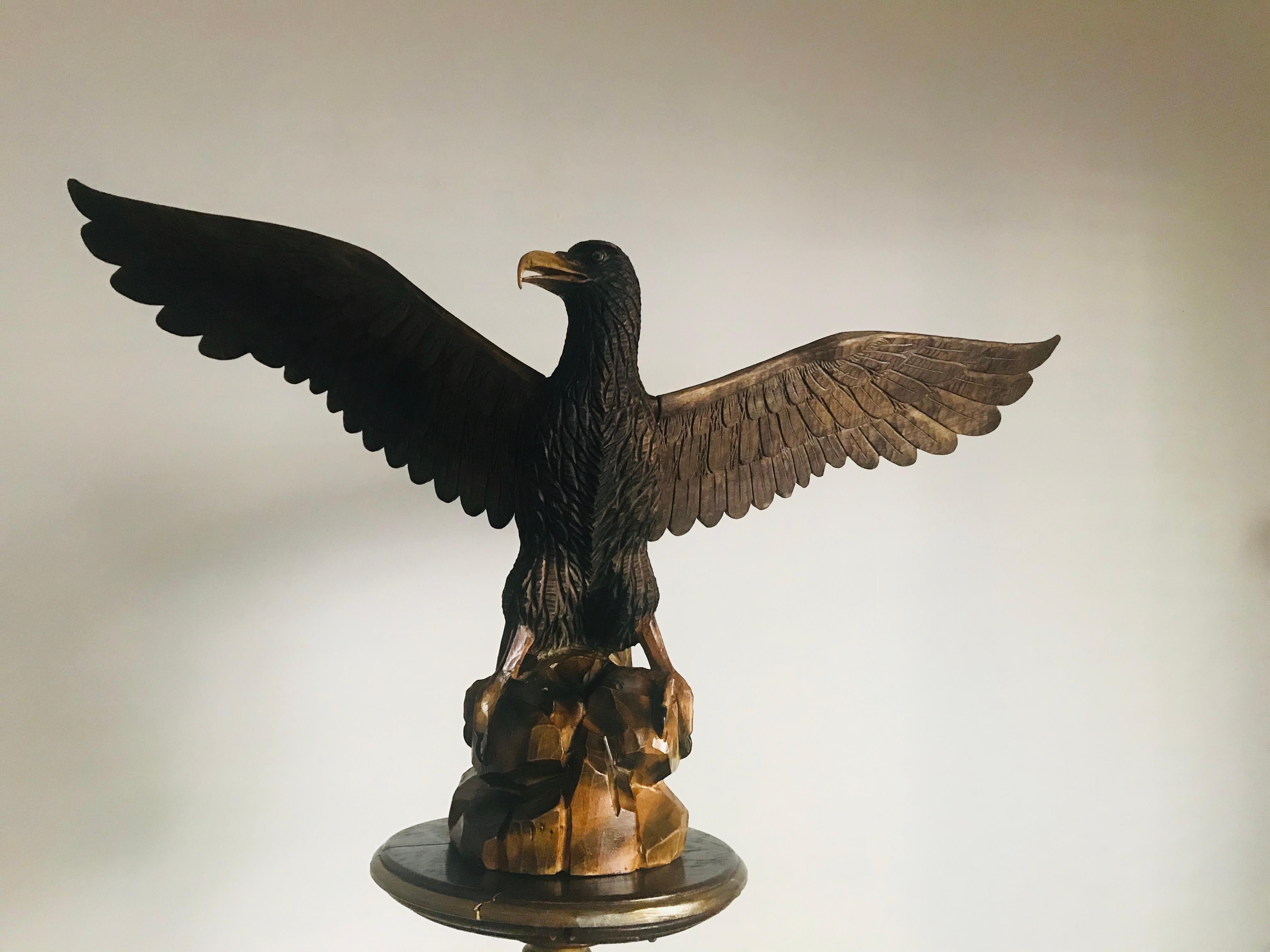 Black Forest Large American Eagle Sculpture with Stand For Sale