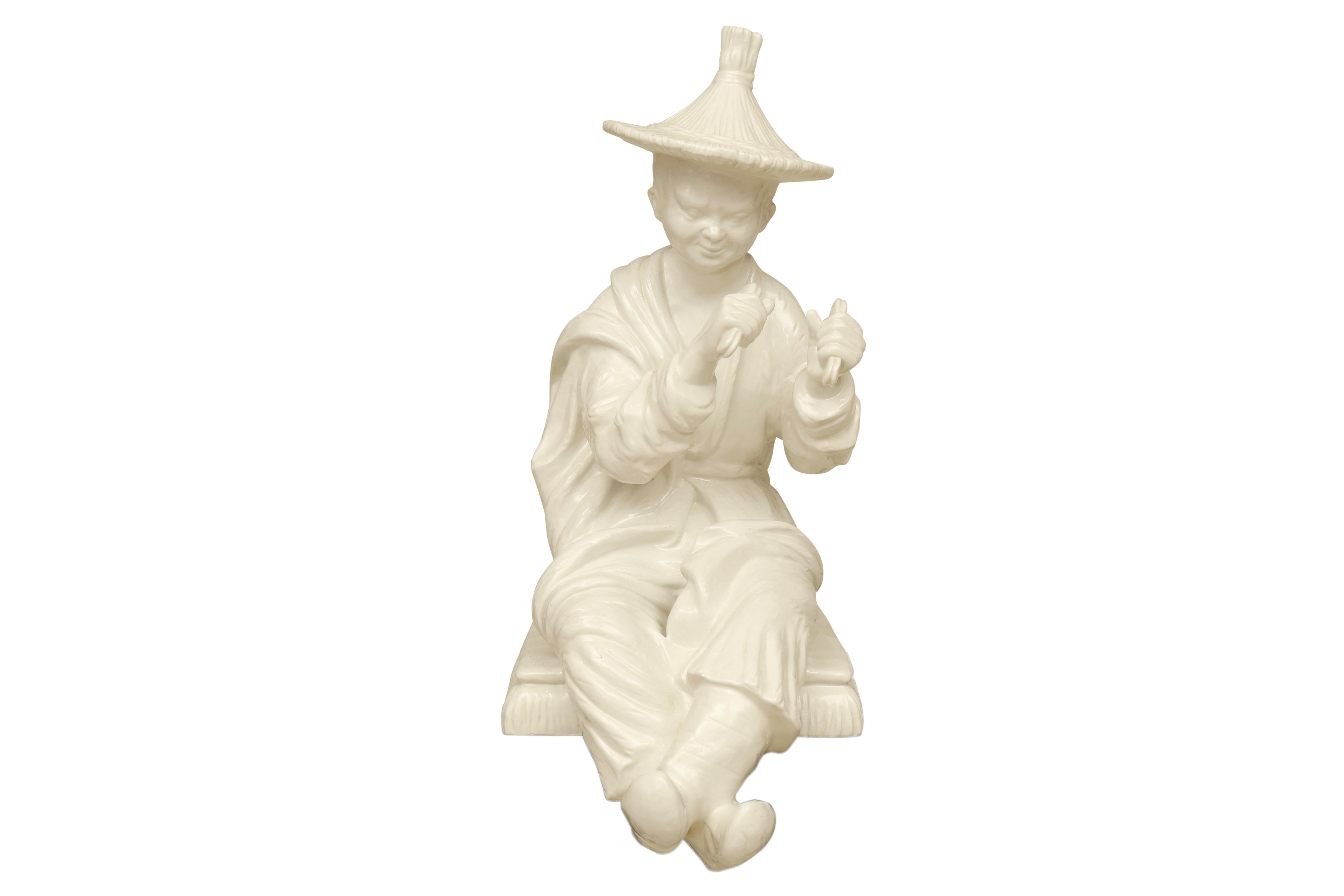 Chinese Export Large Blanc de Chine Asian Figure in Hollywood Regency Taste