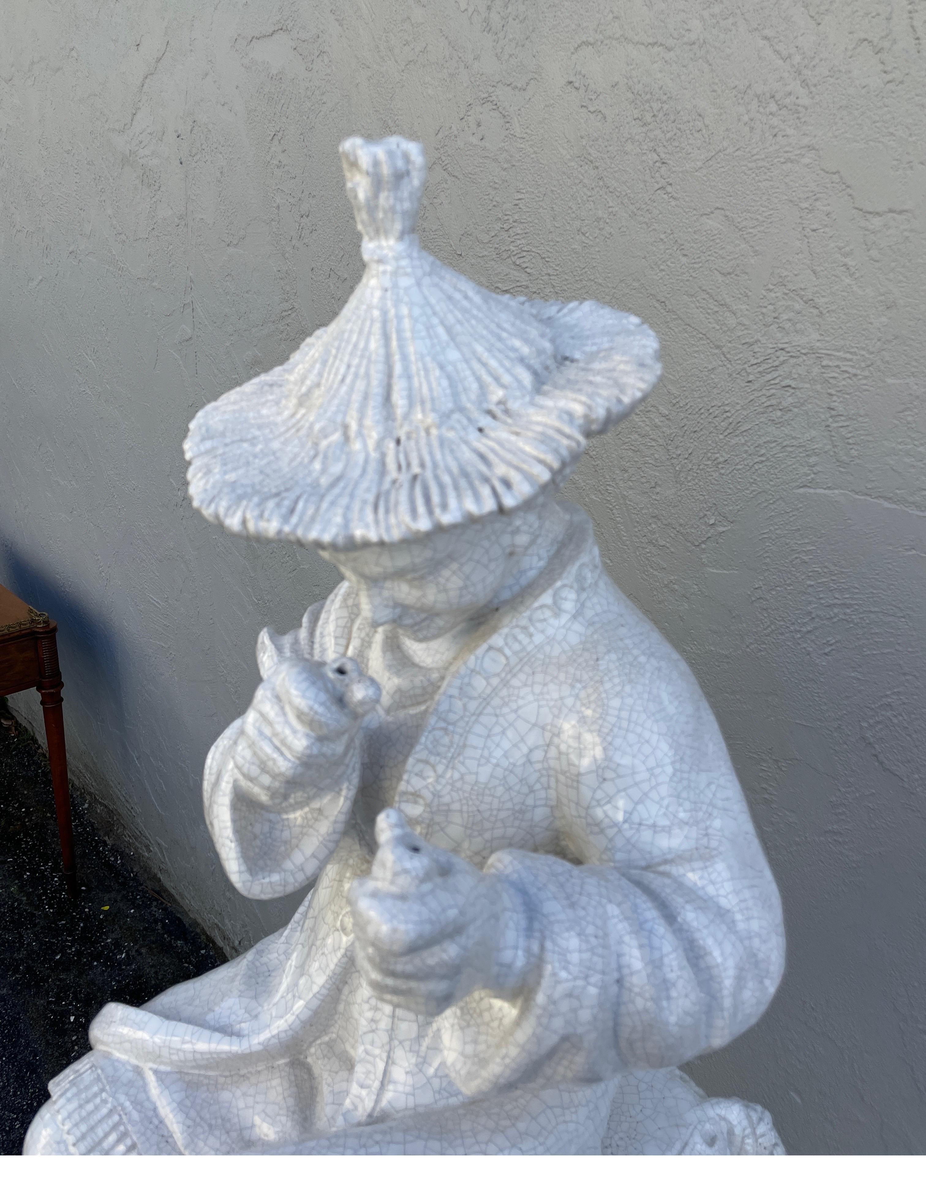 Terracotta Large Blanc de Chine Chinoiserie Figure on Pedestal