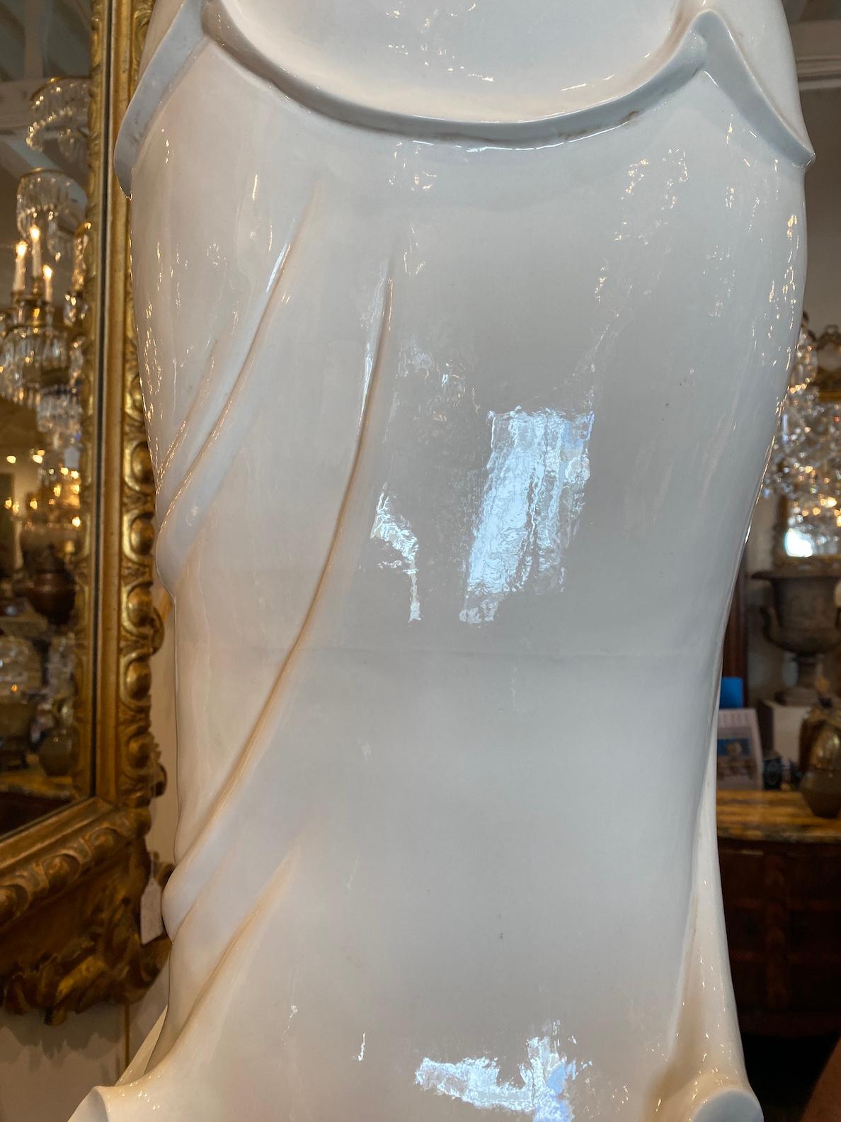 Glazed Large, Blanc de Chine Kwan Yin Figure For Sale