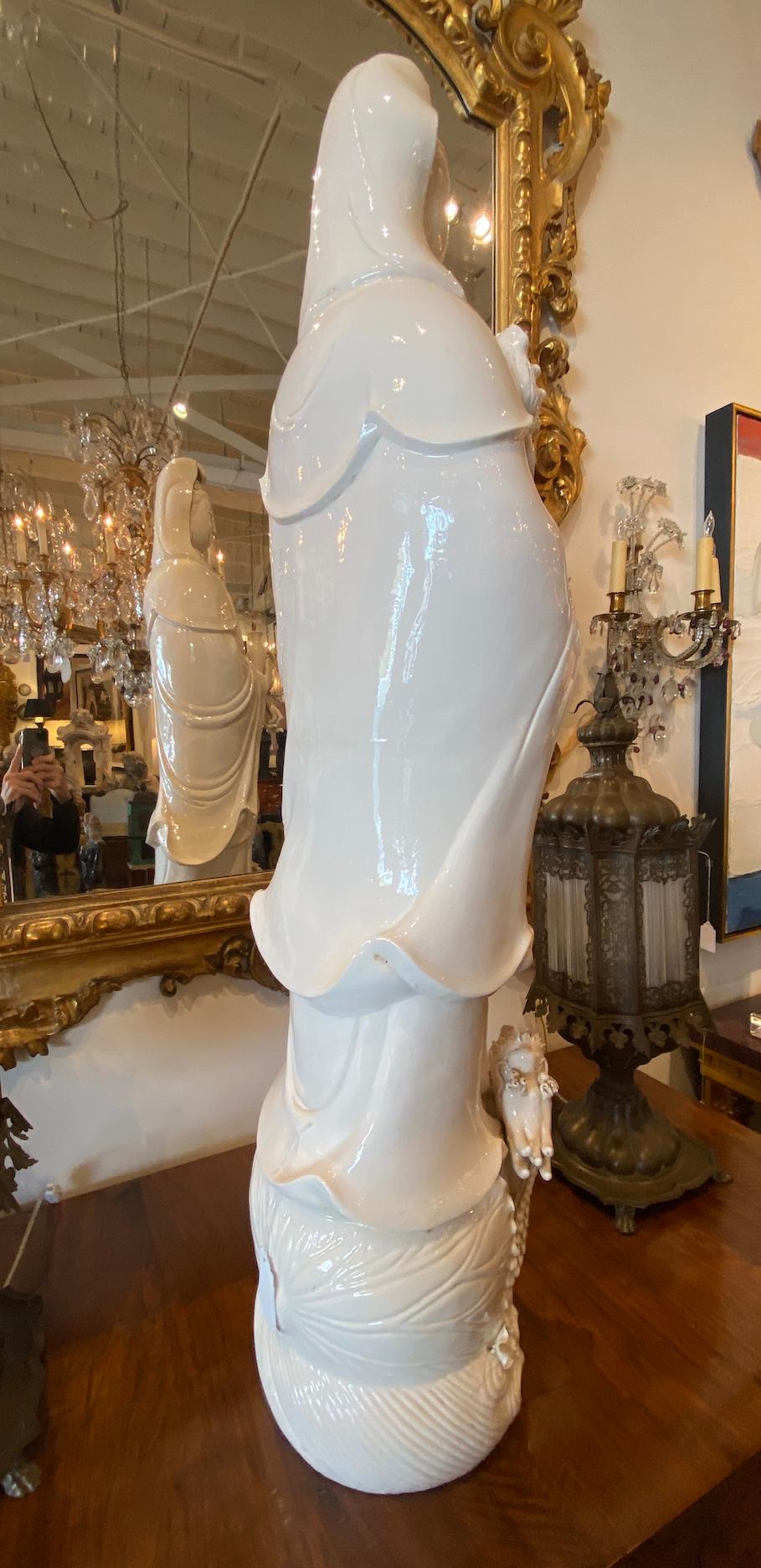 Early 20th Century Large, Blanc de Chine Kwan Yin Figure For Sale