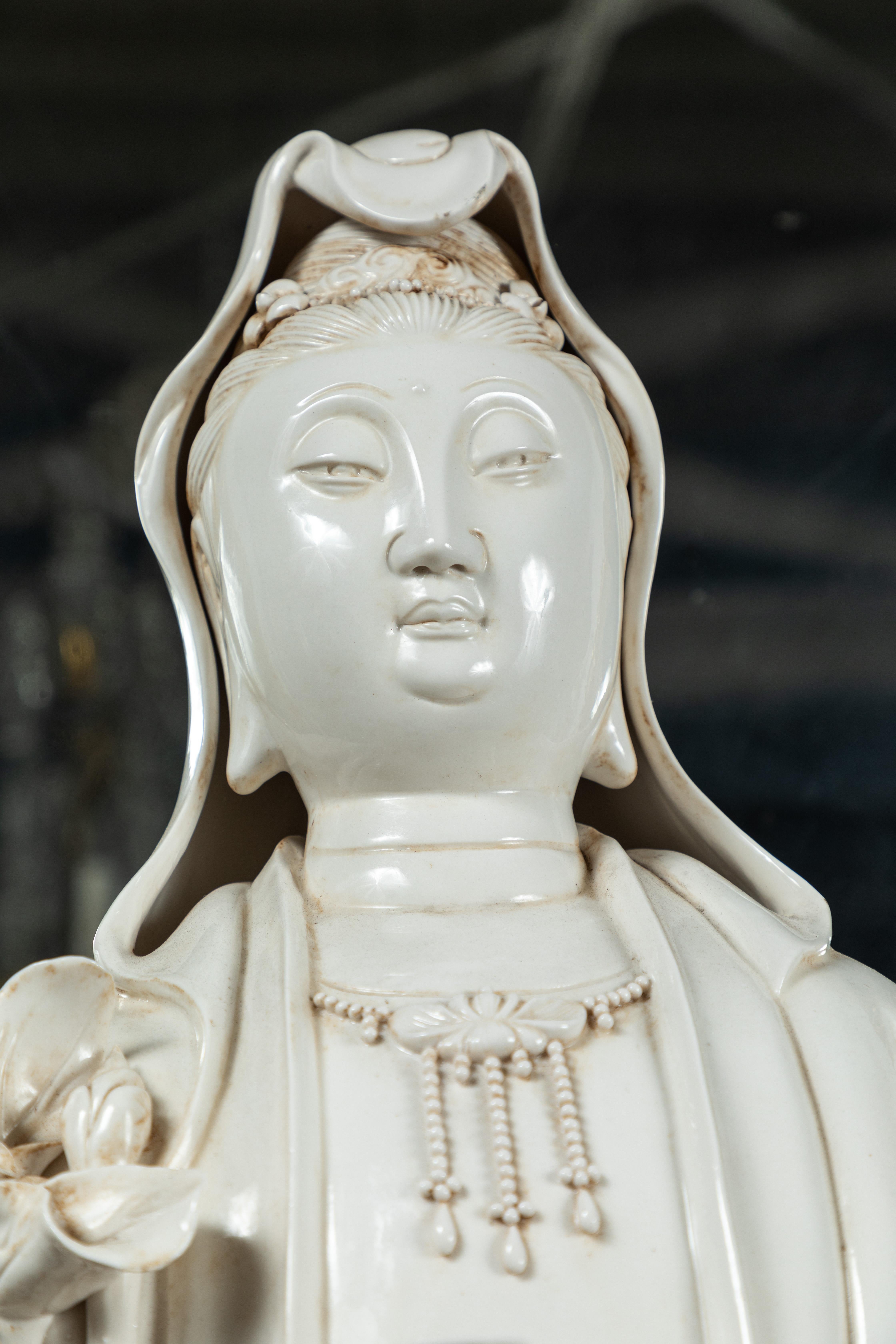 Porcelain Large, Blanc de Chine Kwan Yin Figure For Sale