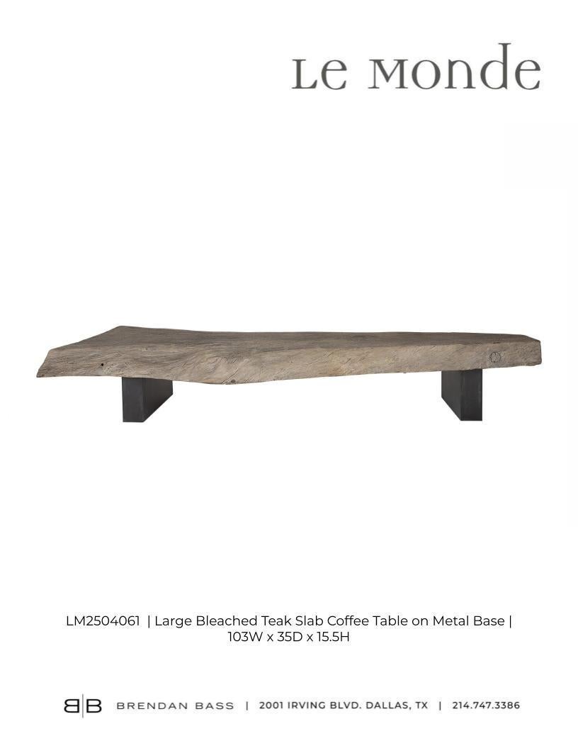 Large Bleach Teak Slab Coffee table on Metal Base For Sale 5