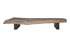 Large Bleach Teak Slab Coffee table on Metal Base