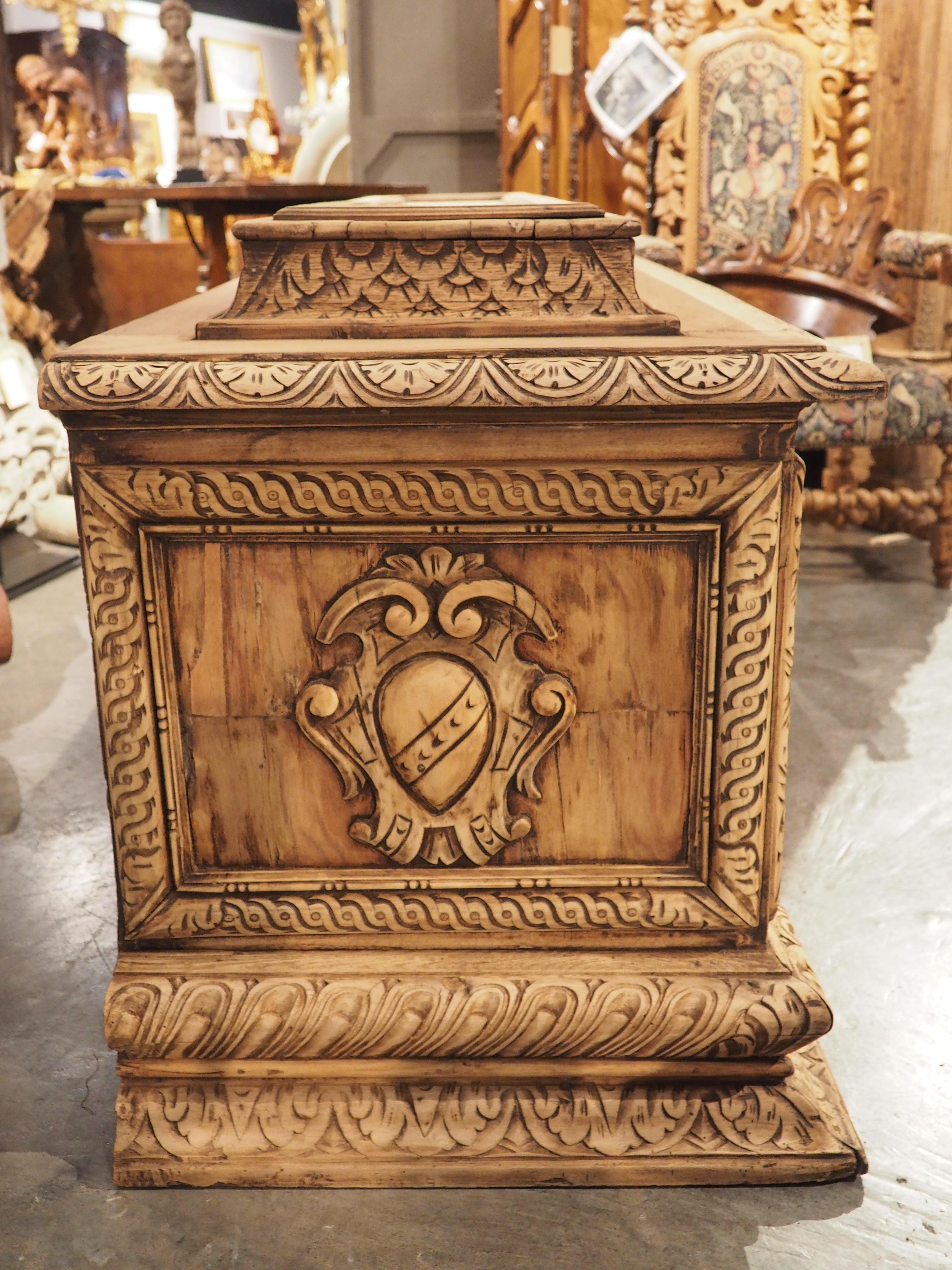 Hand-Carved Large Bleached Italian Renaissance Style Cassone Trunk, circa 1900