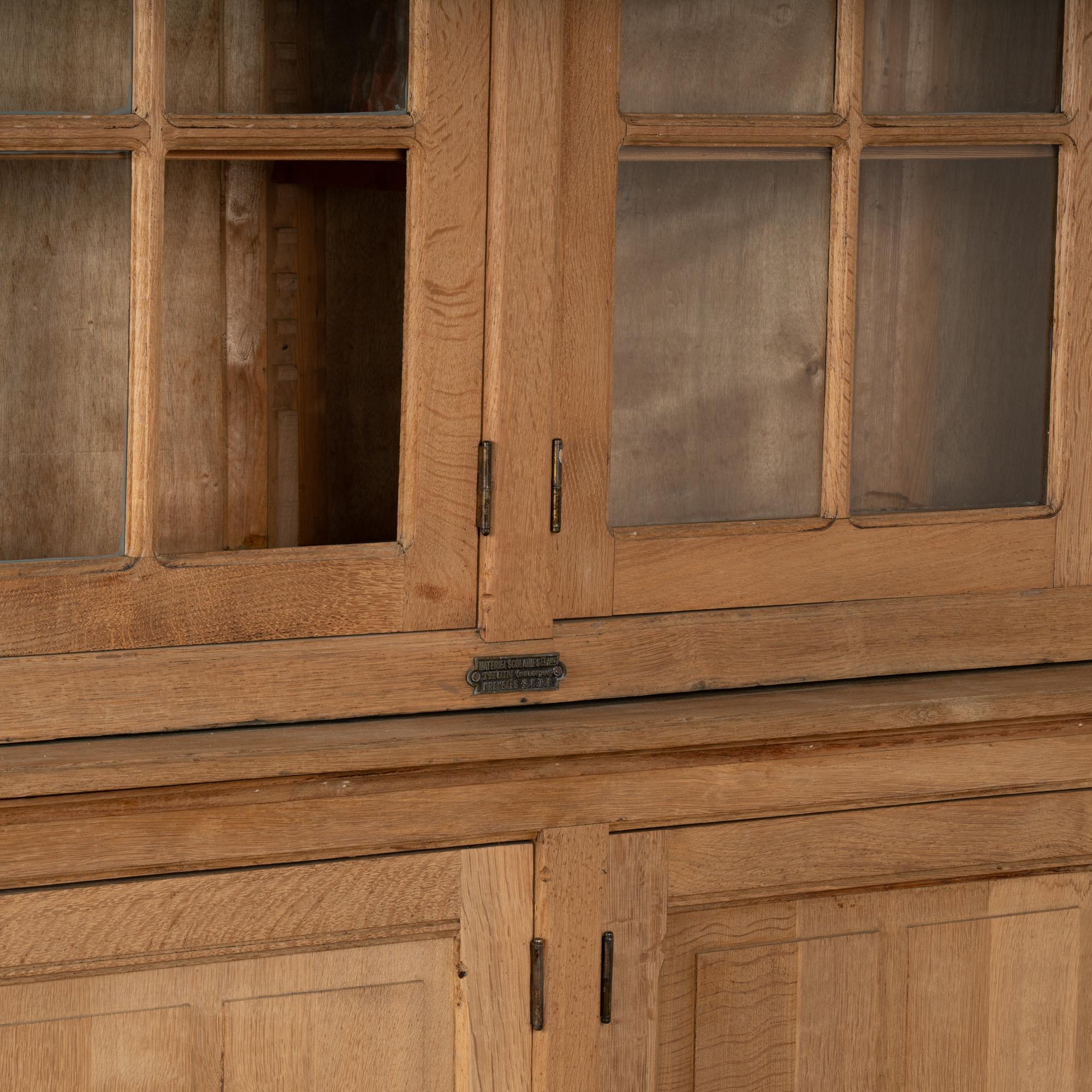 Large Bleached Oak Bookcase Display Cabinet With Adjustable Shelves, circa 1940 2