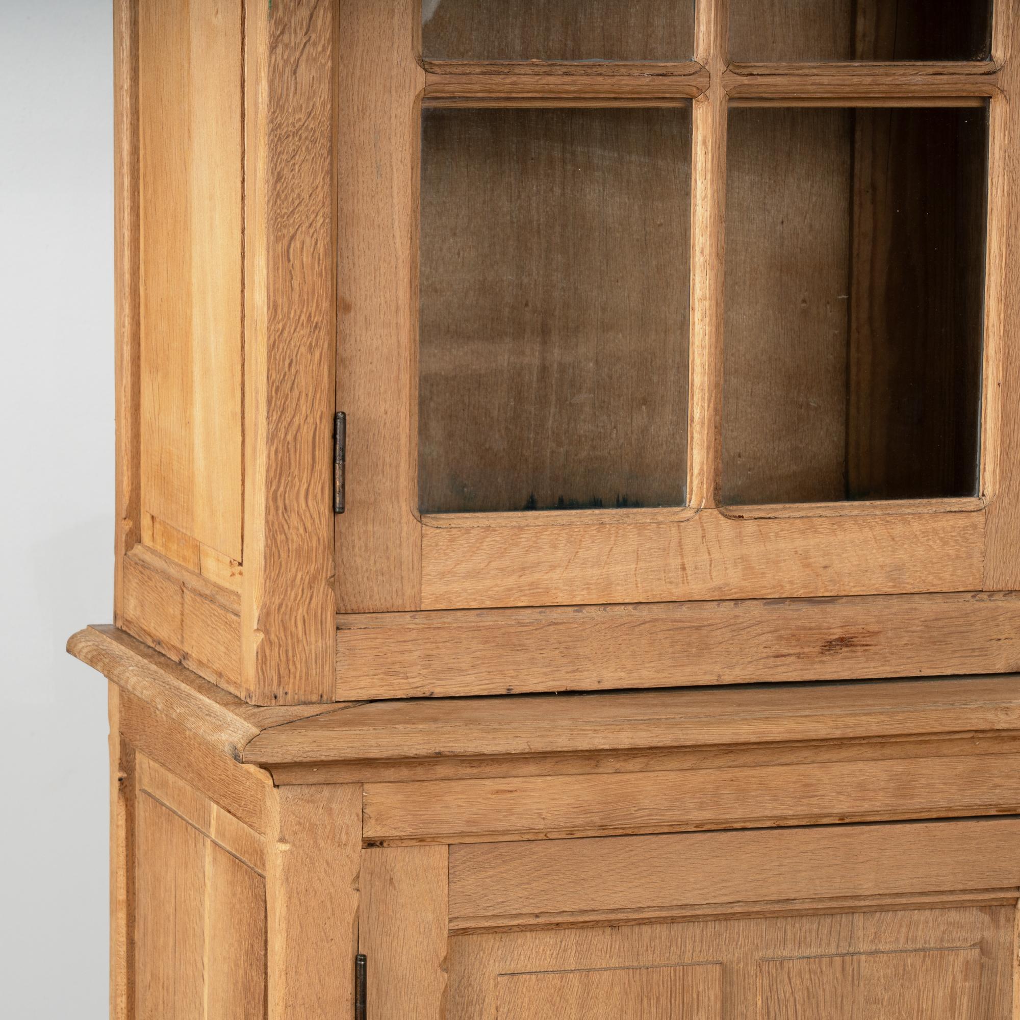 Glass Large Bleached Oak Bookcase Display Cabinet With Adjustable Shelves, circa 1940