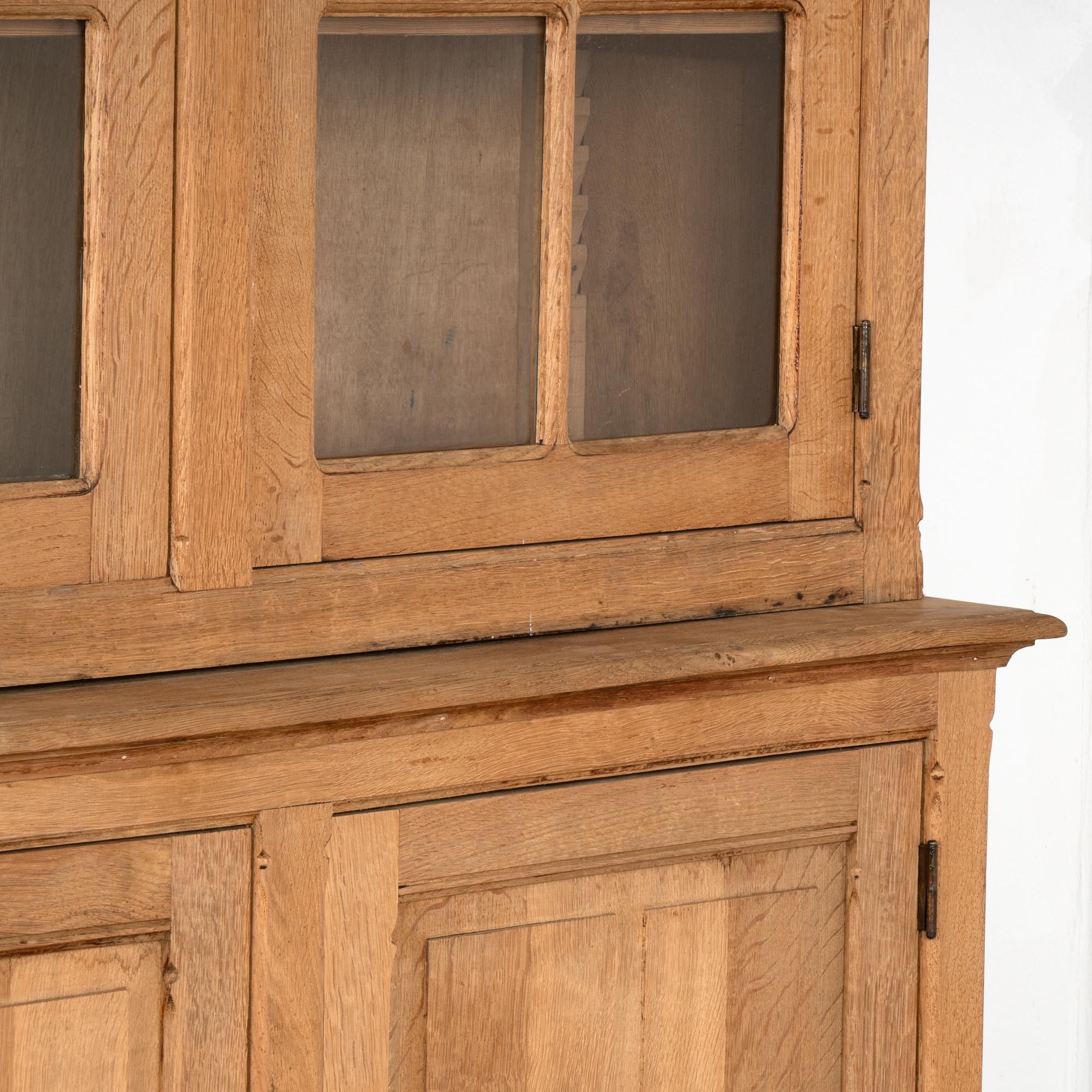 Large Bleached Oak Bookcase Display Cabinet With Adjustable Shelves, circa 1940 1