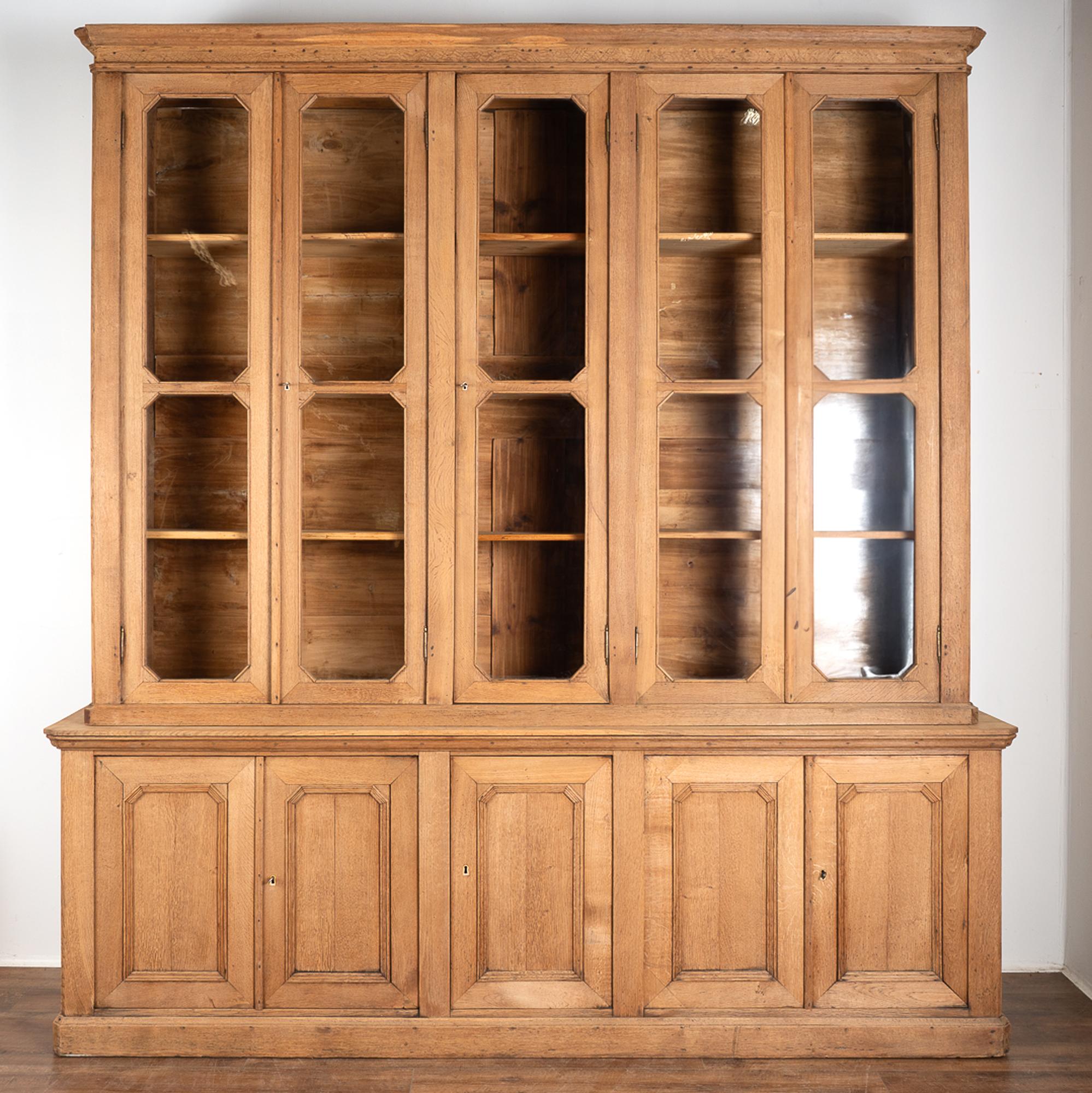 French Large Bleached Oak Bookcase With Adjustable Shelves, France circa 1900-20
