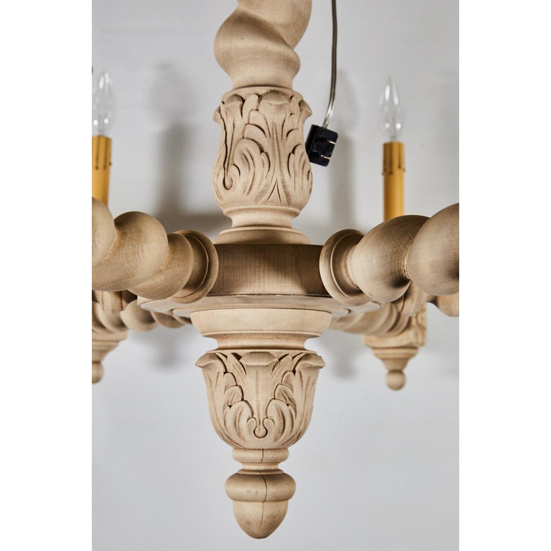 Large Bleached Oak Chandelier In Good Condition For Sale In Culver City, CA