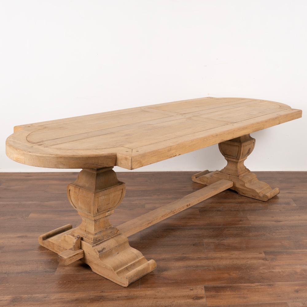 Large Bleached Oak Dining Table with Thick Top Trestle Base circa 1920-40 4