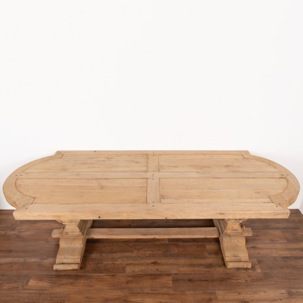 French Large Bleached Oak Dining Table with Thick Top Trestle Base circa 1920-40