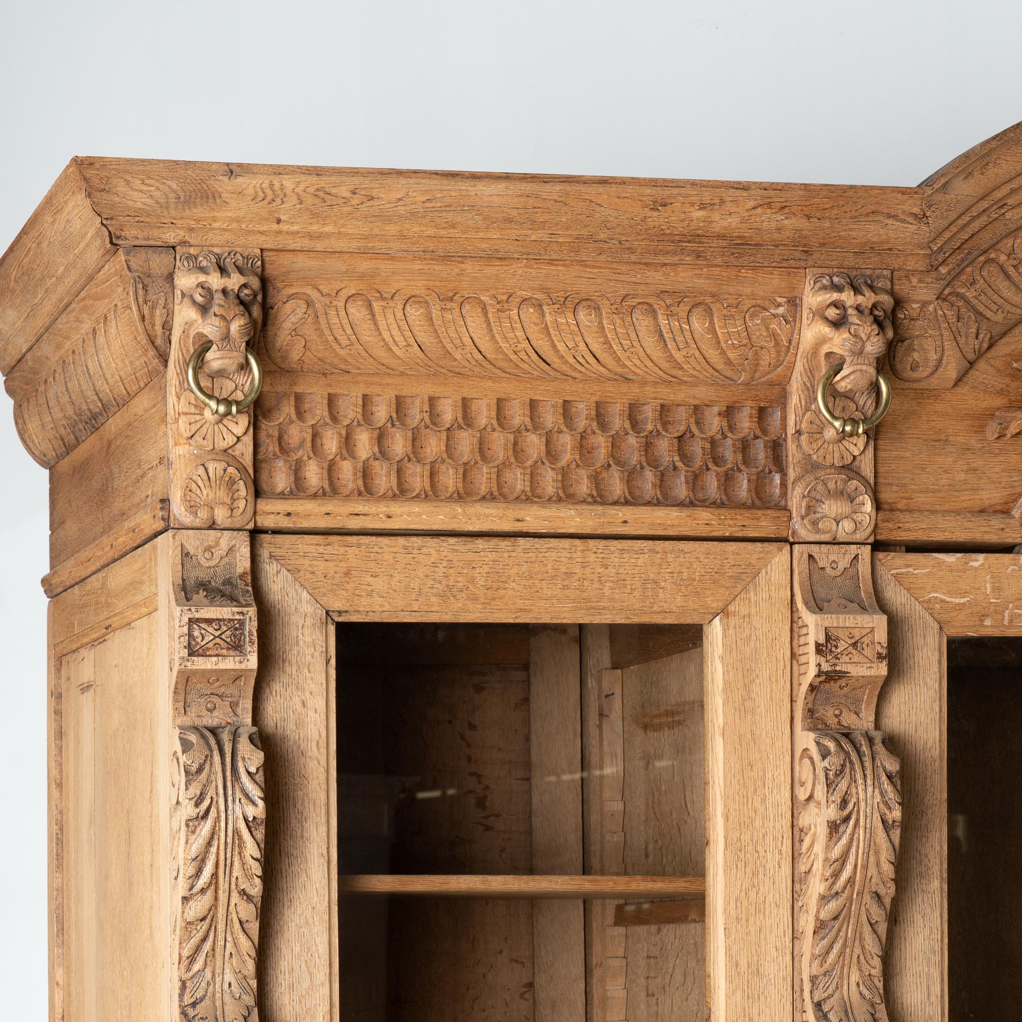 19th Century Large Bleached Oak French Bookcase Display Cabinet, circa 1890